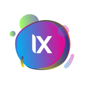 Renkli sıçrama arkaplanlı IX logosu, yaratıcı endüstri, web, iş ve şirket için harf kombinasyonu tasarımı.