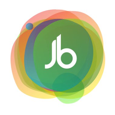 Renkli sıçrama arkaplanı olan JB logosu, yaratıcı endüstri, web, iş ve şirket için harf kombinasyonu tasarımı.
