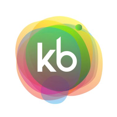 Renkli sıçrama arkaplanı olan KB logosu, yaratıcı endüstri, web, iş ve şirket için harf kombinasyonu tasarımı.