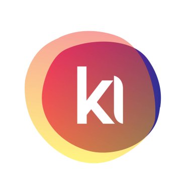 Renkli sıçrama geçmişi olan KI logosu, yaratıcı endüstri, web, iş ve şirket için harf kombinasyonu tasarımı.