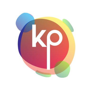 Renkli sıçrama arkaplanı olan KP logosu, yaratıcı endüstri, web, iş ve şirket için harf kombinasyonu tasarımı.