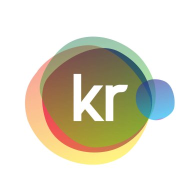 Renkli sıçrama arkaplanı olan KR logosu, yaratıcı endüstri, web, iş ve şirket için harf kombinasyonu tasarımı.