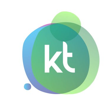 Renkli sıçrama arkaplanı olan KT logosu, yaratıcı endüstri, web, iş ve şirket için harf kombinasyonu tasarımı.
