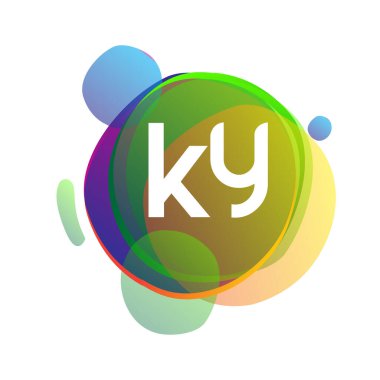 Renkli arkaplanı olan KY logosu, yaratıcı endüstri, web, iş ve şirket için harf kombinasyonu tasarımı.