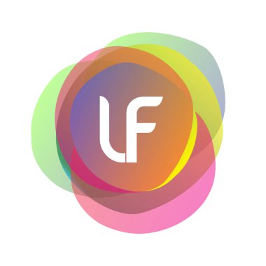 Renkli sıçrama arkaplanı olan LF logosu, yaratıcı endüstri, web, iş ve şirket için harf kombinasyonu tasarımı.