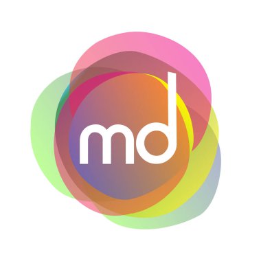 Renkli sıçrama arkaplanlı MD logosu, yaratıcı endüstri, web, iş ve şirket için harf kombinasyonu tasarımı.