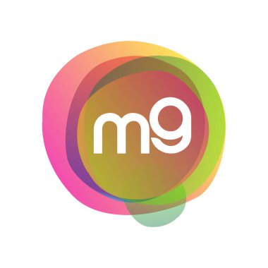 Renkli sıçrama arkaplanı olan MG logosu, yaratıcı endüstri, web, iş ve şirket için harf kombinasyonu tasarımı.