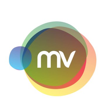 Renkli arka planlı MV logosu, yaratıcı endüstri, web, iş ve şirket için harf kombinasyonu tasarımı.