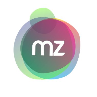 Renkli bir arka planı olan MZ logosu, yaratıcı endüstri, web, iş ve şirket için harf kombinasyonu tasarımı.