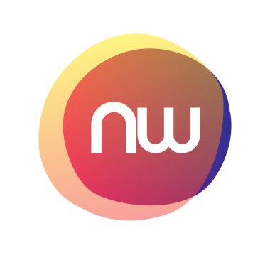 Renkli sıçrama arkaplanı olan NW harfi logosu, yaratıcı endüstri, web, iş ve şirket için harf kombinasyonu tasarımı.