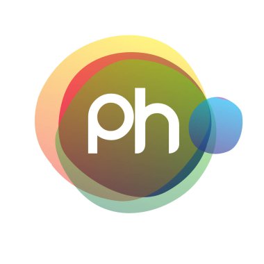 Renkli sıçrama arkaplanı olan PH logosu, yaratıcı endüstri, web, iş ve şirket için harf kombinasyonu tasarımı.