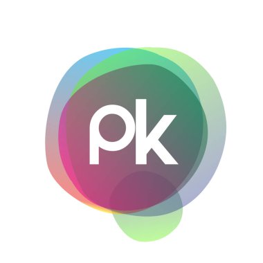 Renkli sıçrama arkaplanı olan PK logosu, yaratıcı endüstri, web, iş ve şirket için harf kombinasyonu tasarımı.