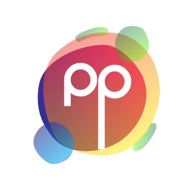 Renkli sıçrama arkaplanı olan PP logosu, yaratıcı endüstri, web, iş ve şirket için harf kombinasyonu tasarımı.