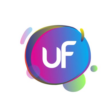 Renkli arka planlı UF logosu, yaratıcı endüstri, web, iş ve şirket için harf kombinasyonu tasarımı.