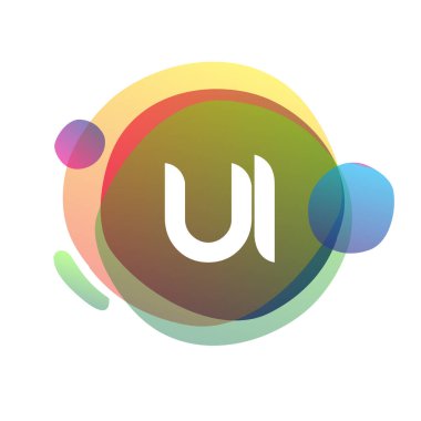 Renkli sıçrama arkaplanı olan UI harfi logosu, yaratıcı endüstri, web, iş ve şirket için harf kombinasyonu tasarımı.