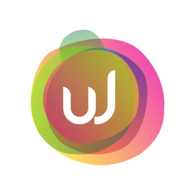 Renkli arka planlı UJ logosu, yaratıcı endüstri, web, iş ve şirket için harf kombinasyonu tasarımı.