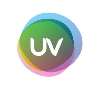 Renkli arkaplanlı UV logosu, yaratıcı endüstri, web, iş ve şirket için harf kombinasyonu tasarımı.