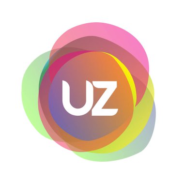 Renkli sıçrama arkaplanı olan UZ logosu, yaratıcı endüstri, web, iş ve şirket için harf kombinasyonu tasarımı.