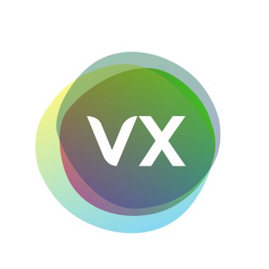 Renkli arka planı olan VX harfi logosu, yaratıcı endüstri, web, iş ve şirket için harf kombinasyonu tasarımı.