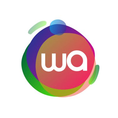 WA harfi logosu rengarenk arka planda, harf kombinasyonu tasarımında yaratıcı endüstri, web, iş ve şirket için.