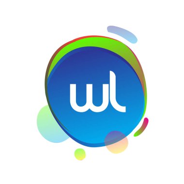 Renkli sıçrama arkaplanlı WL logosu, yaratıcı endüstri, web, iş ve şirket için harf kombinasyonu tasarımı.
