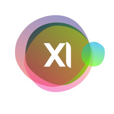 Renkli sıçrama arkaplanı olan XI harfi logosu, yaratıcı endüstri, web, iş ve şirket için harf kombinasyonu tasarımı.