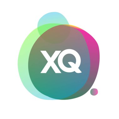 Renkli sıçrama arkaplanı olan XQ logosu, yaratıcı endüstri, web, iş ve şirket için harf kombinasyonu tasarımı.