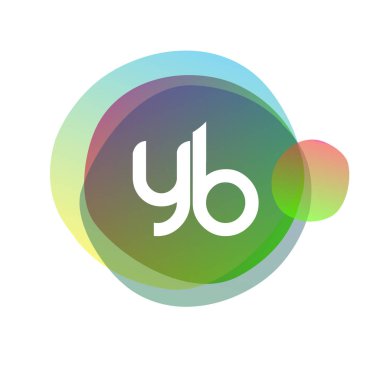Renkli sıçrama arkaplanı olan YB logosu, yaratıcı endüstri, web, iş ve şirket için harf kombinasyonu tasarımı.