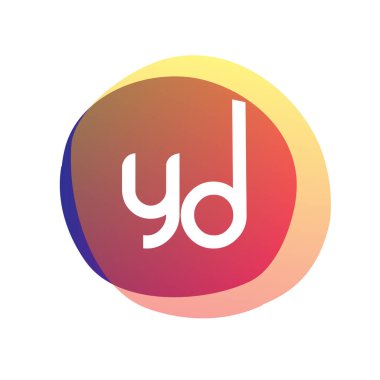 Renkli sıçrama arkaplanı olan YD logosu, yaratıcı endüstri, web, iş ve şirket için harf kombinasyonu tasarımı.