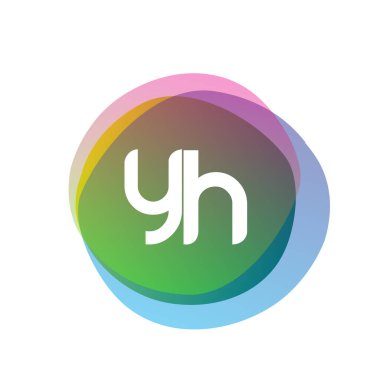 Renkli sıçrama arkaplanı olan YH logosu, yaratıcı endüstri, web, iş ve şirket için harf kombinasyonu tasarımı.