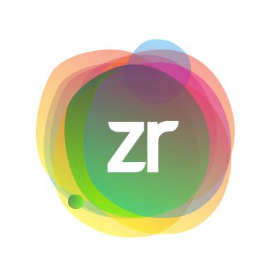 Renkli sıçrama arkaplanlı ZR logosu, yaratıcı endüstri, web, iş ve şirket için harf kombinasyonu tasarımı.