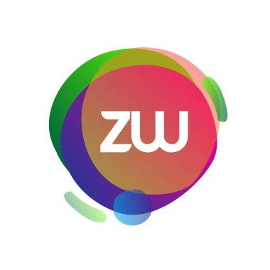 Renkli sıçrama arkaplanı olan ZW harfi logosu, yaratıcı endüstri, web, iş ve şirket için harf kombinasyonu tasarımı.