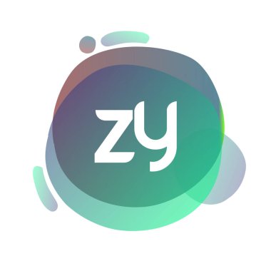 Renkli sıçrama arkaplanlı ZY logosu, yaratıcı endüstri, web, iş ve şirket için harf kombinasyonu tasarımı.