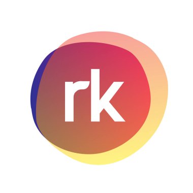 Renkli sıçrama geçmişi olan harf RK logosu, yaratıcı endüstri, web, iş ve şirket için harf kombinasyonu tasarımı.