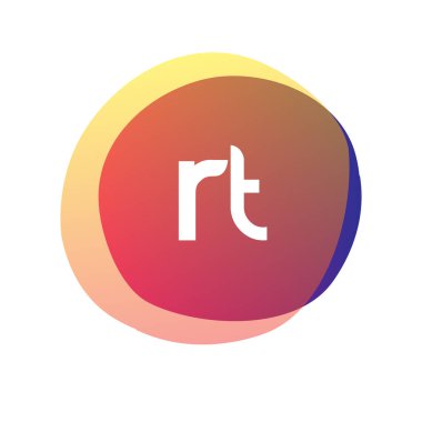 Renkli arkaplanı olan harf RT logosu, yaratıcı endüstri, web, iş ve şirket için harf kombinasyonu tasarımı.