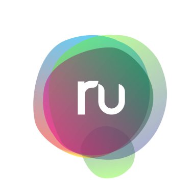 Renkli arka planlı harf RU logosu, yaratıcı endüstri, web, iş ve şirket için harf kombinasyonu tasarımı.