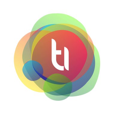 Renkli sıçrama arkaplanı olan TI harfi logosu, yaratıcı endüstri, web, iş ve şirket için harf kombinasyonu tasarımı.