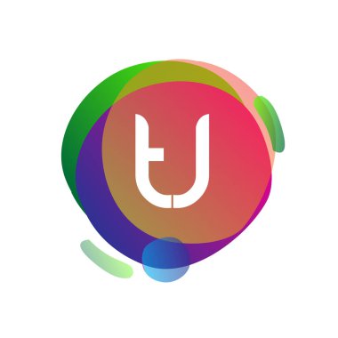 Renkli arkaplanı olan TJ harfi logosu, yaratıcı endüstri, web, iş ve şirket için harf kombinasyonu tasarımı.