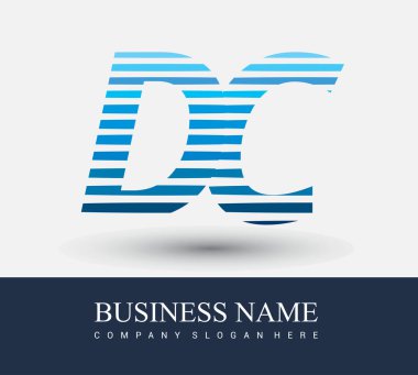 İlk harf logosu DC çizgili kompozitasyon ile mavi renklendirilmiş, şirket kimliğiniz veya şirket kimliğiniz için vektör logosu tasarım şablonu unsurları.