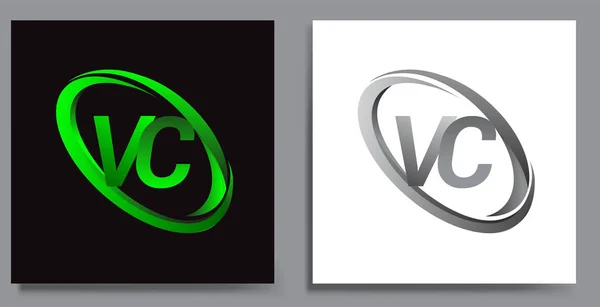 Lettera Design Logotipo Nome Dell Azienda Colorato Swoosh Verde Grigio — Vettoriale Stock