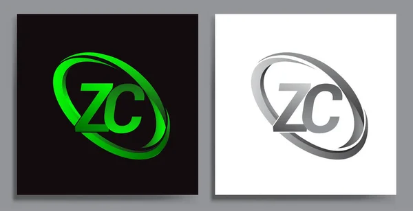 文字Zcロゴタイプ会社名のためのデザインは緑のスウッシュとグレーを着色しました ビジネスや企業のアイデンティティのためのベクトルセットロゴデザイン — ストックベクタ