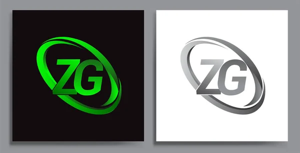 Litera Logotyp Projekt Dla Nazwy Firmy Kolorowe Zielony Swoosh Szary — Wektor stockowy