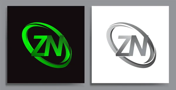 字母Zn标志设计为公司名称的彩色绿色 绿色和灰色 用于企业和公司标识的向量集标志设计 — 图库矢量图片