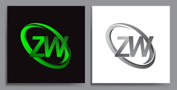字母Zw标志设计为公司名称的彩色绿色 绿色和灰色 用于企业和公司标识的向量集标志设计 — 图库矢量图片