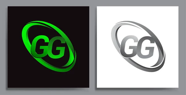 文字会社の名前のためのGgロゴタイプのデザインは緑のスウッシュとグレーを着色しました ビジネスや企業のアイデンティティのためのベクトルセットロゴデザイン — ストックベクタ