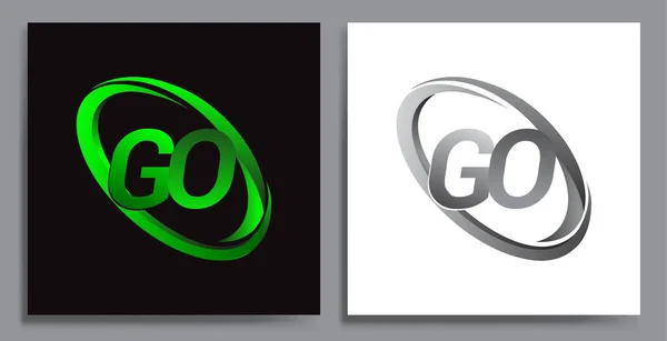 Carta Logotipo Design Para Nome Empresa Colorido Verde Swoosh Cinza —  Vetores de Stock