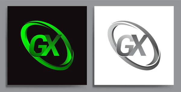 Bokstaven Logotyp Design För Företagsnamn Färgad Grön Swoosh Och Grå — Stock vektor