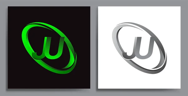 Schriftzug Logo Design Für Den Firmennamen Den Farben Grüner Swoosh — Stockvektor