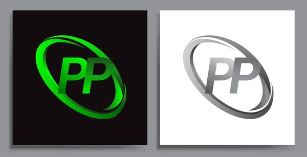 Schriftzug Logo Design Für Den Firmennamen Den Farben Grün Swoosh — Stockvektor