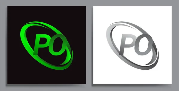 Diseño Del Logotipo Letra Para Nombre Empresa Color Verde Swoosh — Archivo Imágenes Vectoriales